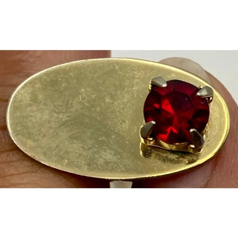 Vintage Red Rhinestone Gold Oval Cufflinks 1950s-60s Mid-Century